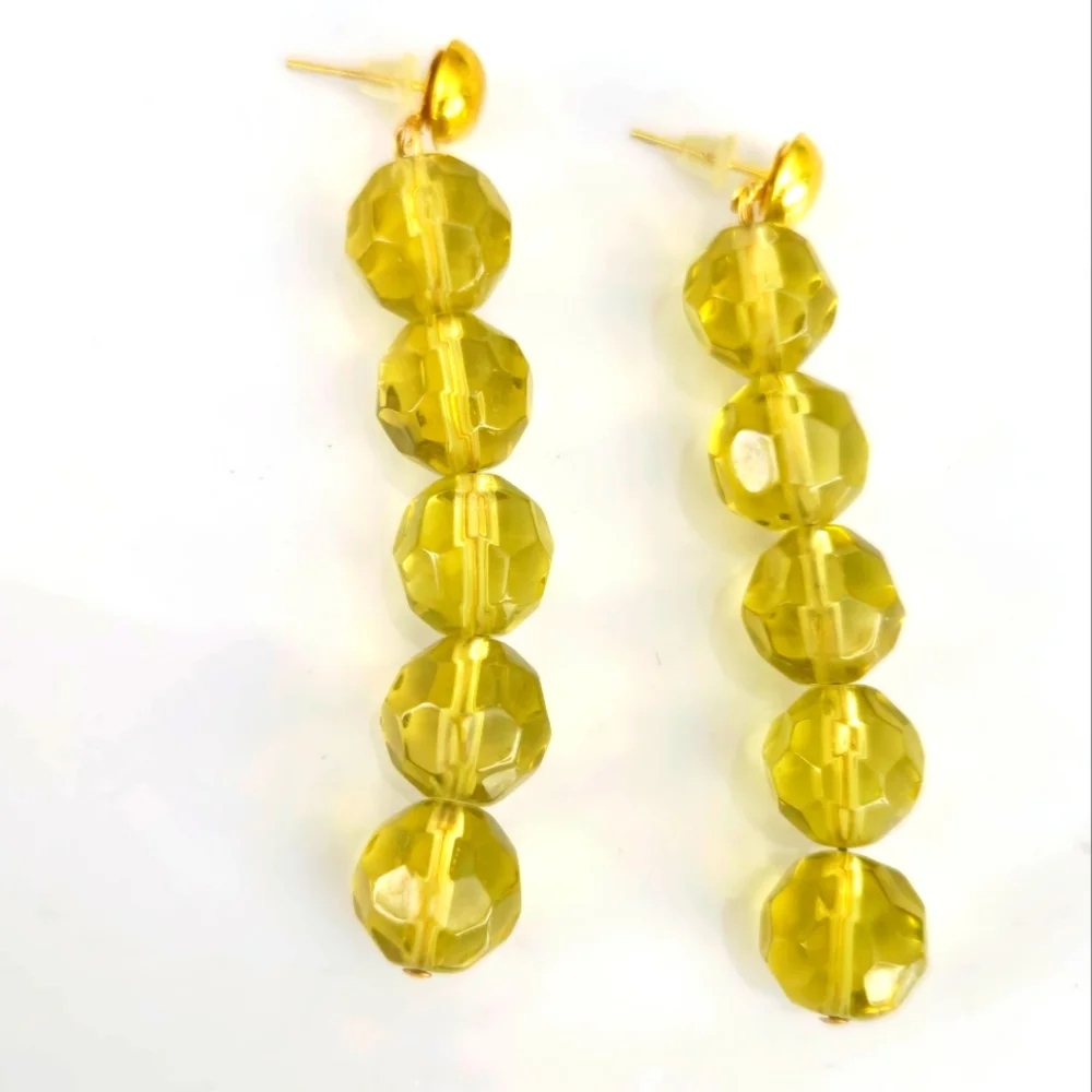Gold Citrine Beaded Dangle Earrings Lemon Yellow